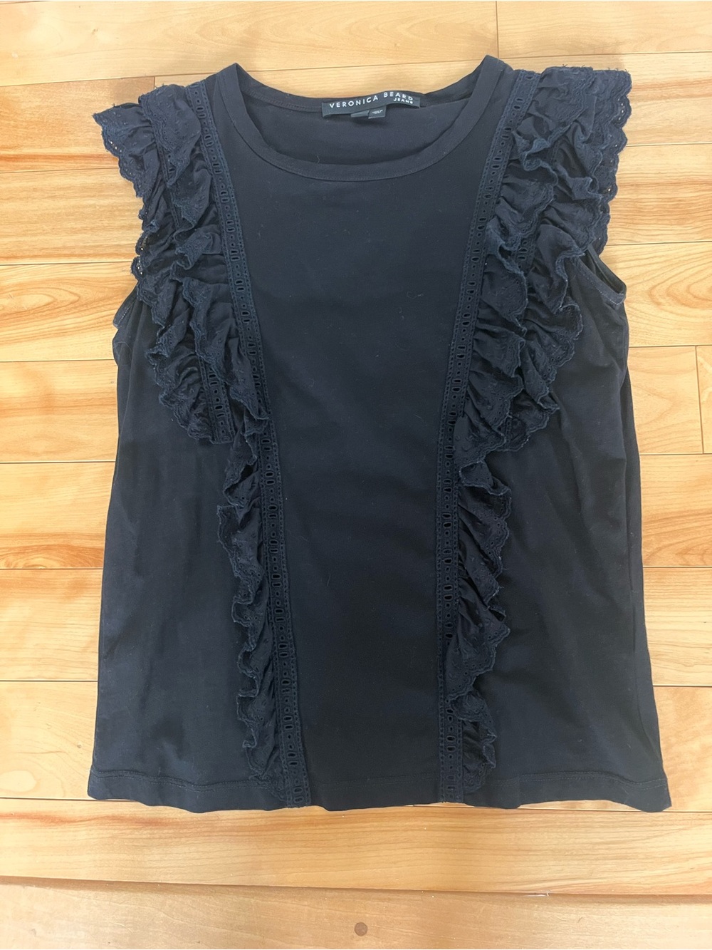 Veronica Beard Black Ruffle Sleeveless  Top